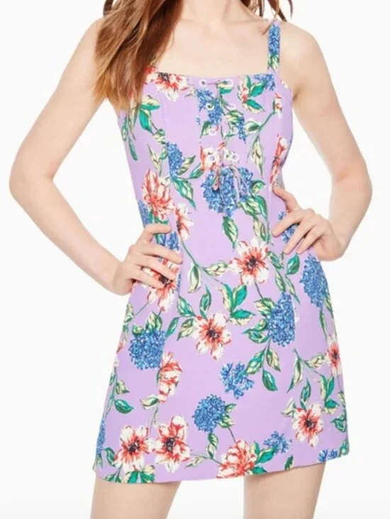 Parker Imogen Purple Lavender Floral Sleeveless Lace-Up Mini Party Dress Size 6 - Picture 6 of 7